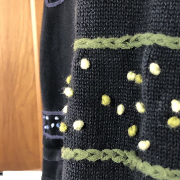 Black Cropped Sweater Vintage Embroidered Small Retro V-Neck Pullover - Picture 5 of 11